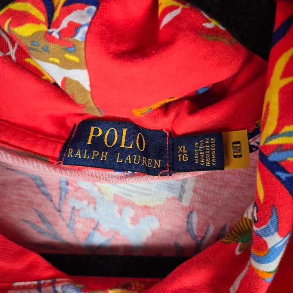 Polo Ralph Lauren Scuba Beach Bear XL Mens Tropical Print Hoodie Red Lightweight - Picture 6 of 8